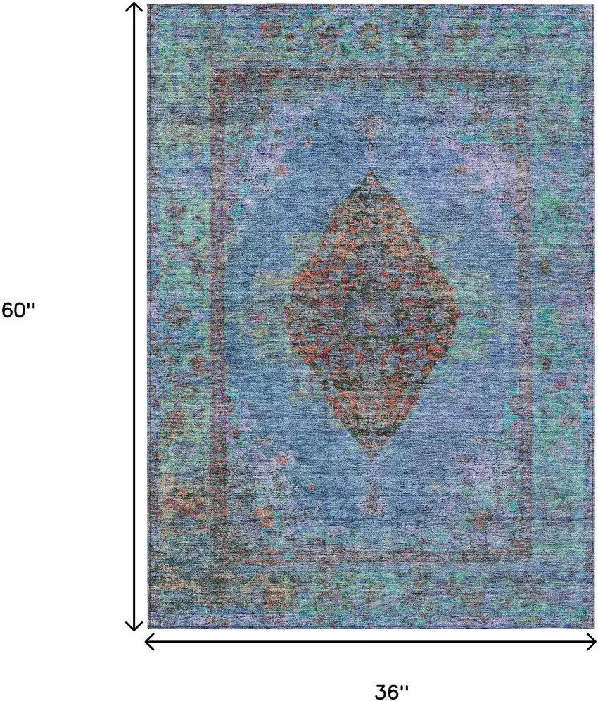 Blue And Rust Medallion Washable Indoor Outdoor Area Rug Photo 9