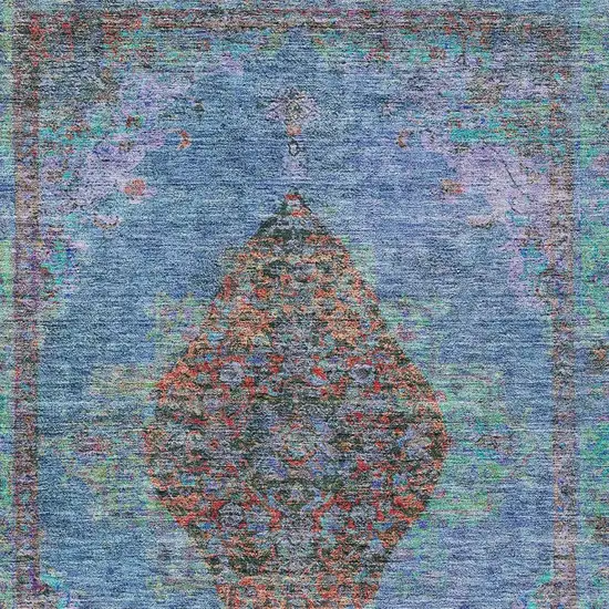 Blue And Rust Medallion Washable Indoor Outdoor Area Rug Photo 4