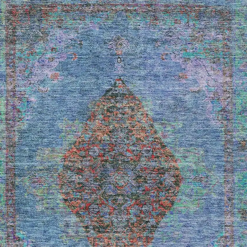 Blue And Rust Medallion Washable Indoor Outdoor Area Rug Photo 4