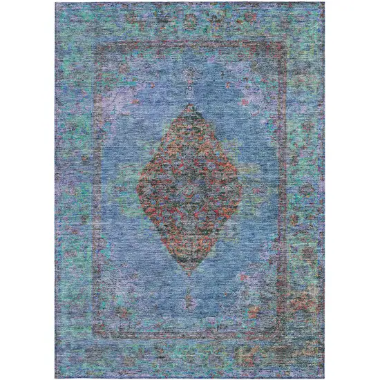 Blue And Rust Medallion Washable Indoor Outdoor Area Rug Photo 3