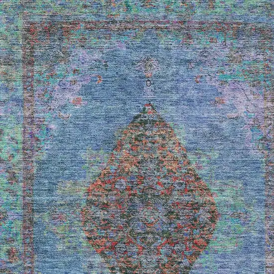 Blue And Rust Medallion Washable Indoor Outdoor Area Rug Photo 4