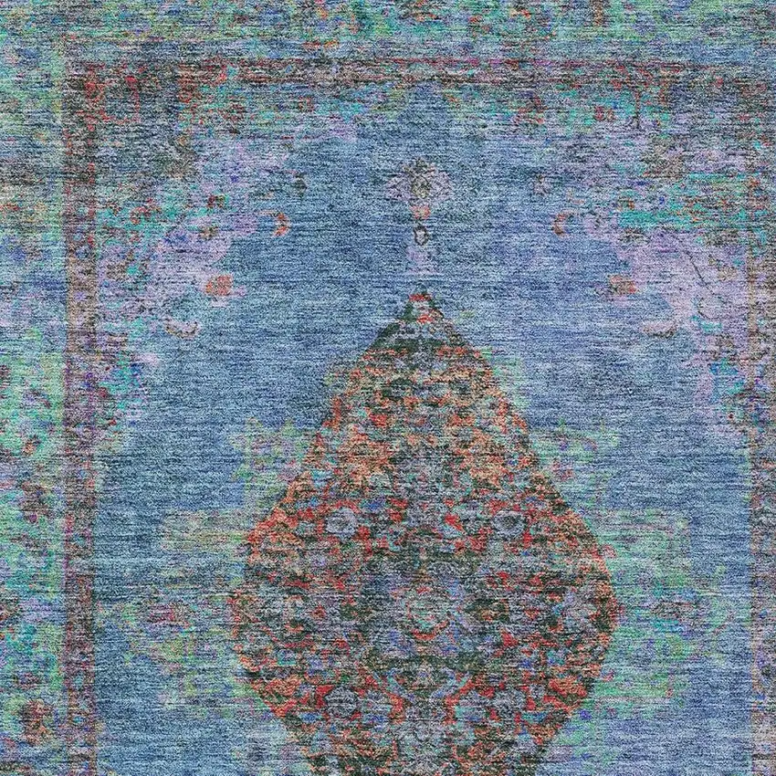 Blue And Rust Medallion Washable Indoor Outdoor Area Rug Photo 4