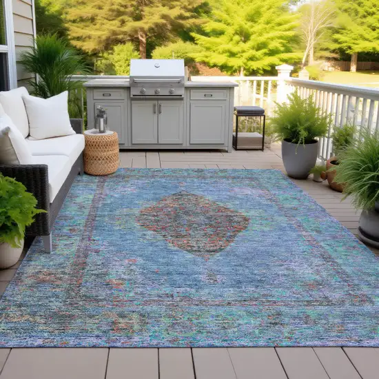 Blue And Rust Medallion Washable Indoor Outdoor Area Rug Photo 5