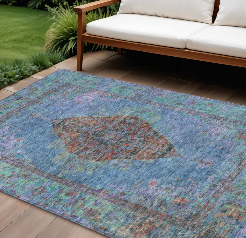 Blue And Rust Medallion Washable Indoor Outdoor Area Rug Photo 2