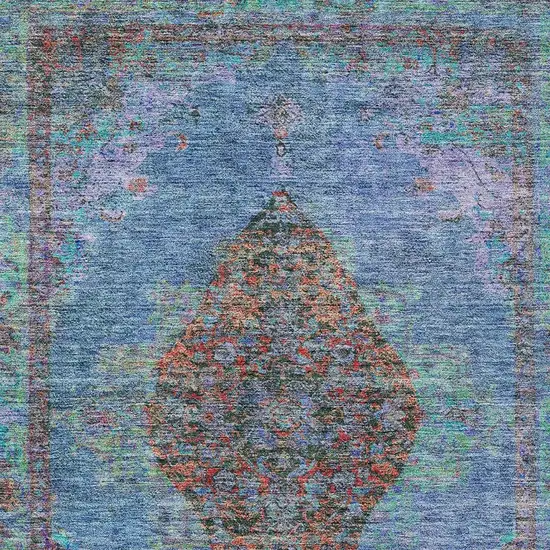 Blue And Rust Medallion Washable Indoor Outdoor Area Rug Photo 3