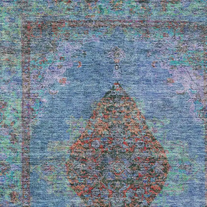 Blue And Rust Medallion Washable Indoor Outdoor Area Rug Photo 3