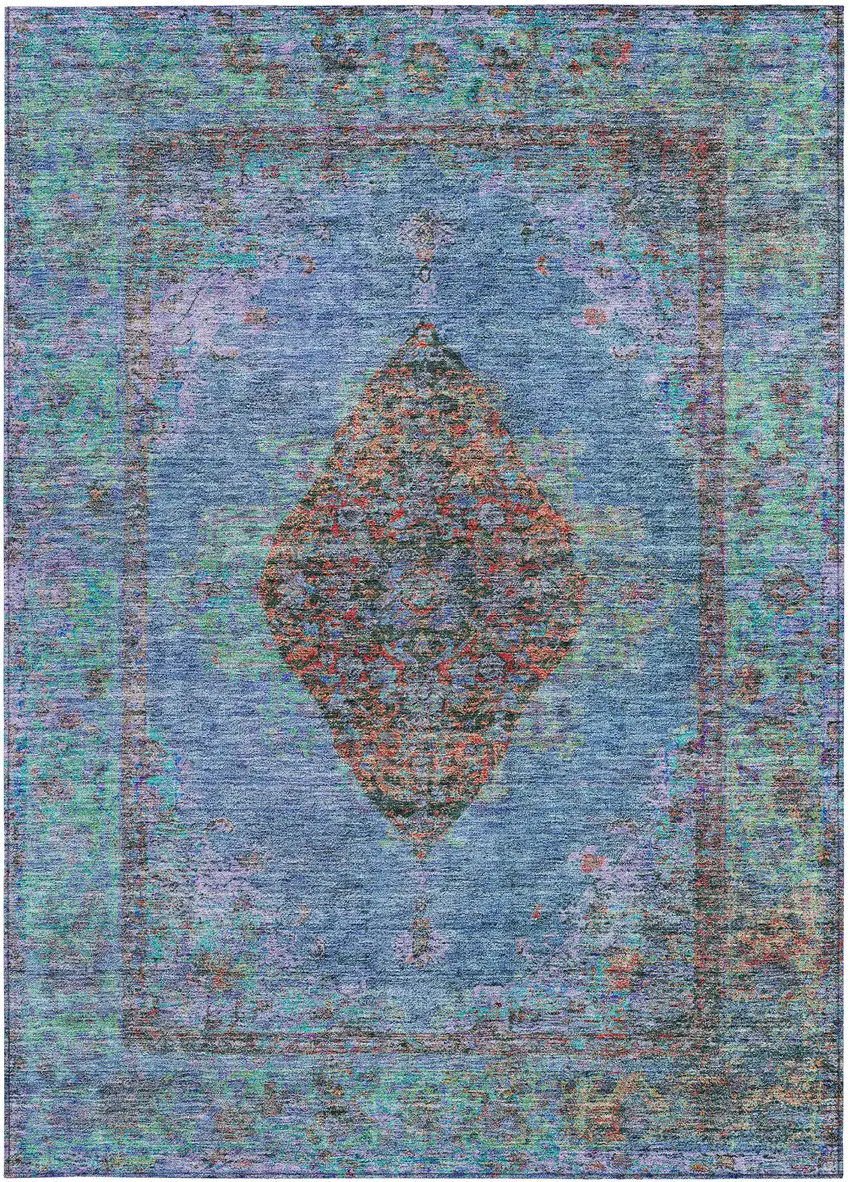 Blue And Rust Medallion Washable Indoor Outdoor Area Rug Photo 3