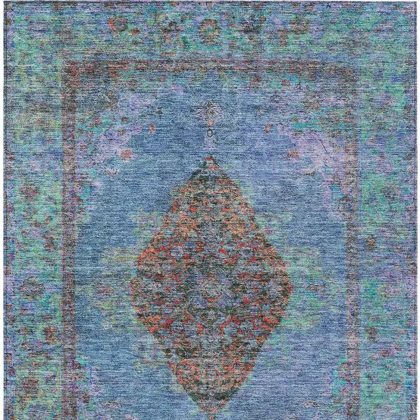 Blue And Rust Medallion Washable Indoor Outdoor Area Rug Photo 7
