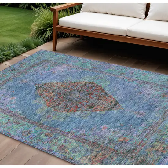 Blue And Rust Medallion Washable Indoor Outdoor Area Rug Photo 2