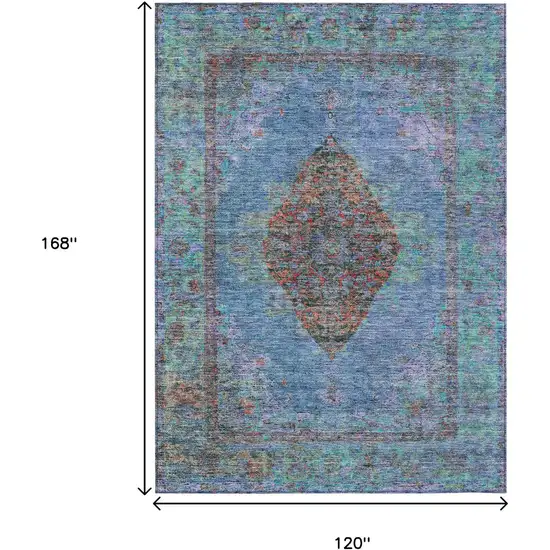 Blue And Rust Medallion Washable Indoor Outdoor Area Rug Photo 9