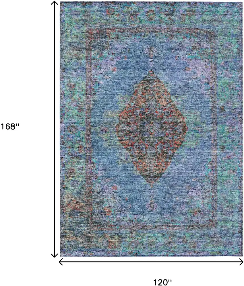Blue And Rust Medallion Washable Indoor Outdoor Area Rug Photo 9