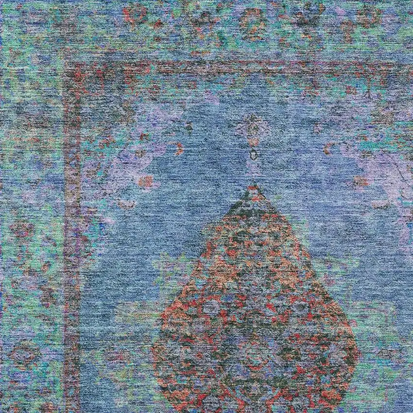 Blue And Rust Medallion Washable Indoor Outdoor Area Rug Photo 4