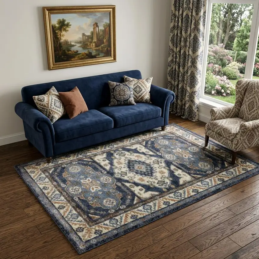 Blue And Rust Oriental Area Rug Photo 1