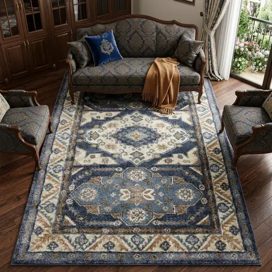 Blue And Rust Oriental Area Rug Photo 1
