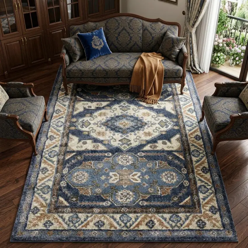 Blue And Rust Oriental Area Rug Photo 1