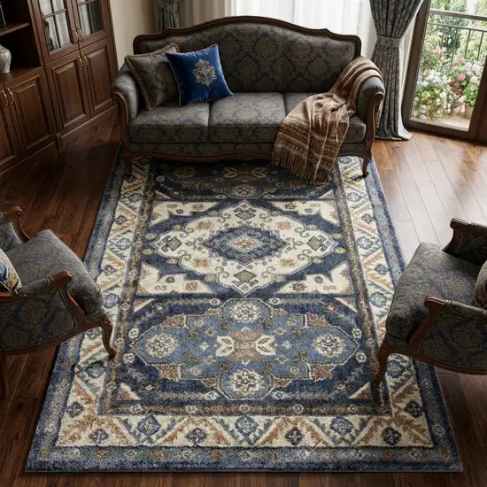 Blue And Rust Oriental Area Rug Photo 1