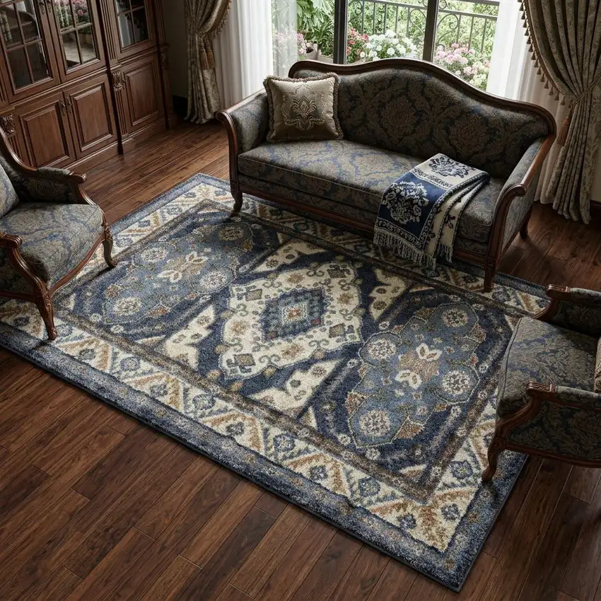 Blue And Rust Oriental Area Rug Photo 1