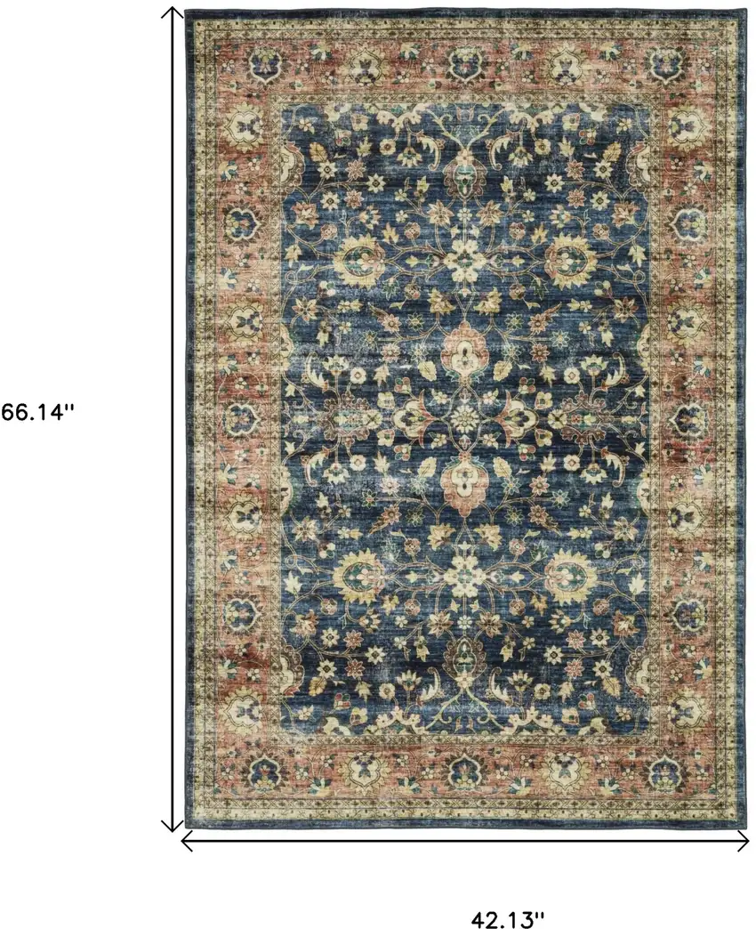 Blue And Rust Oriental Distressed Area Rug Photo 3