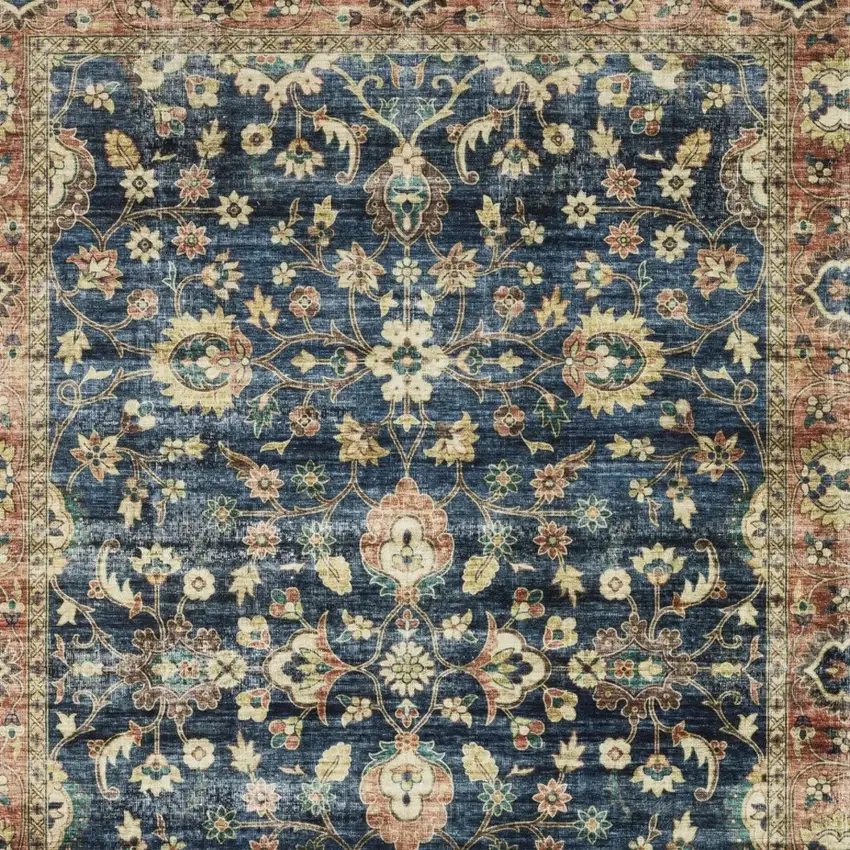 Blue And Rust Oriental Distressed Area Rug Photo 8