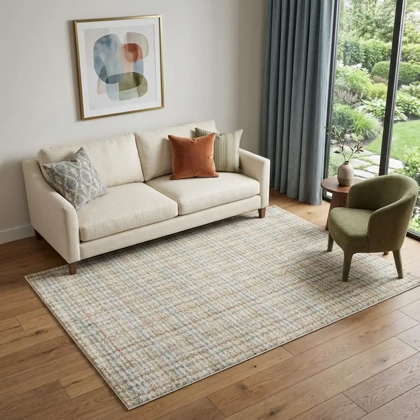 Blue And Rust Plaid Area Rug Photo 1