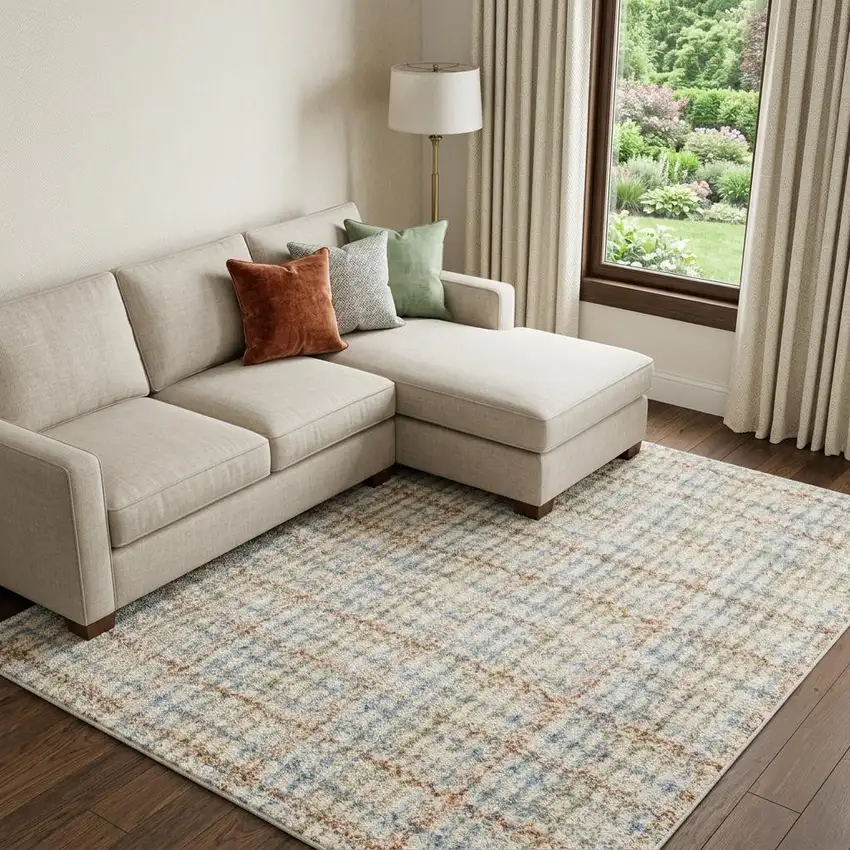 Blue And Rust Plaid Area Rug Photo 1