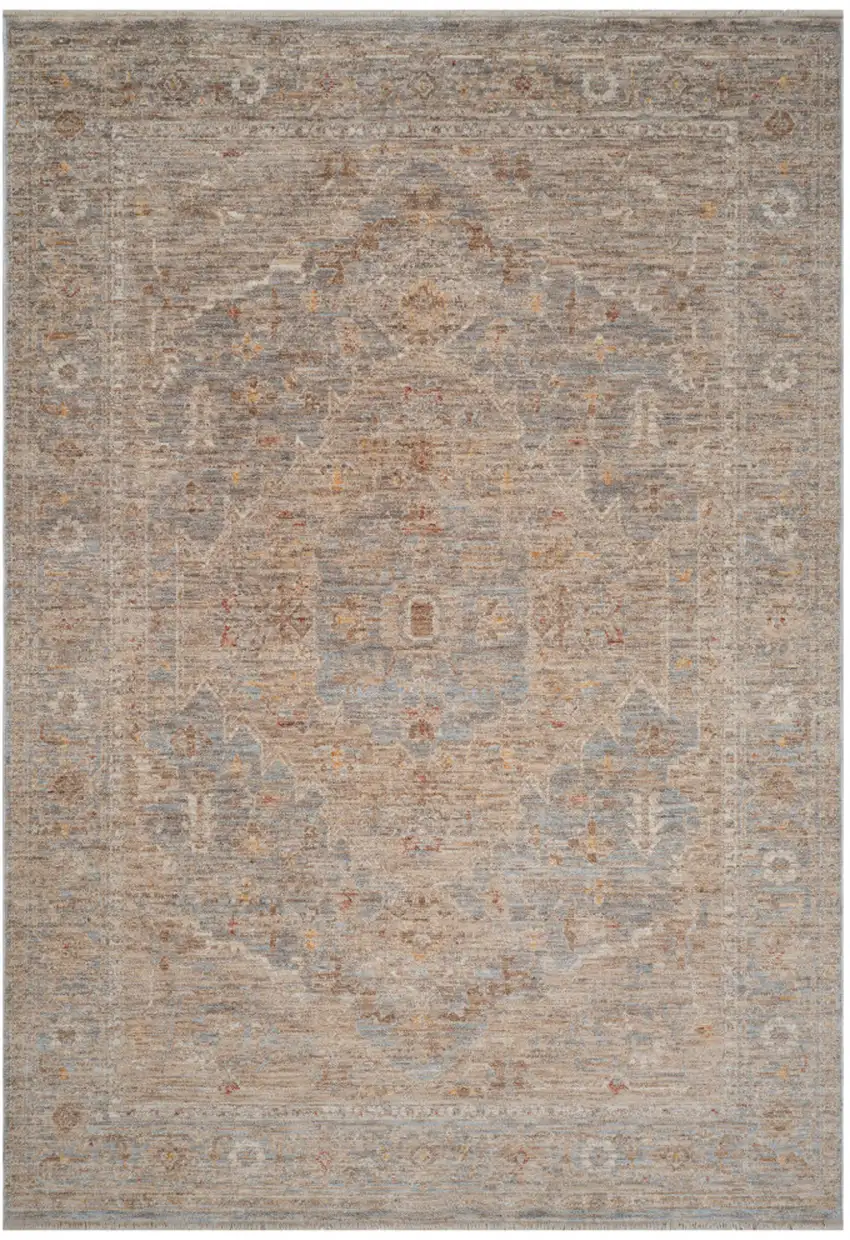 Blue And Sand Floral Medallion Runner Rug With Fringe Photo 5
