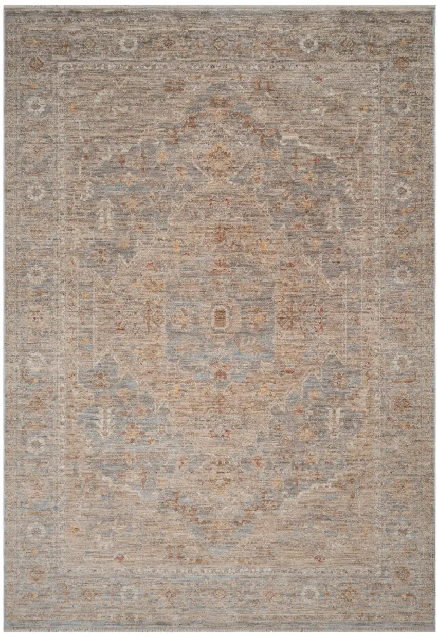 Blue And Sand Floral Medallion Runner Rug With Fringe Photo 2