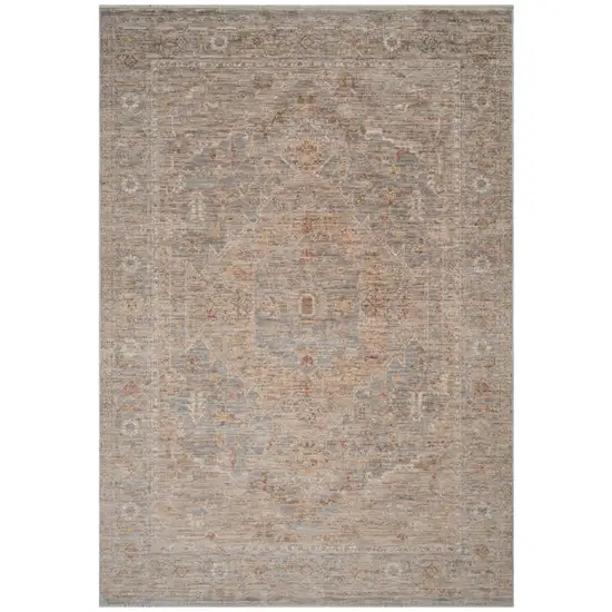 Blue And Sand Floral Medallion Runner Rug With Fringe Photo 2