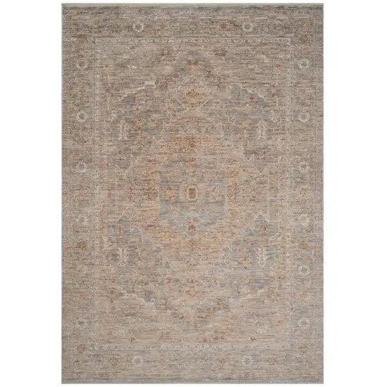 Blue And Sand Floral Medallion Runner Rug With Fringe Photo 5
