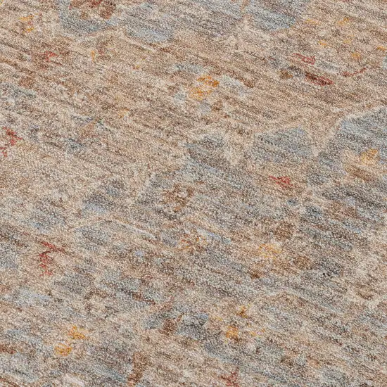 Blue And Sand Floral Medallion Runner Rug With Fringe Photo 9