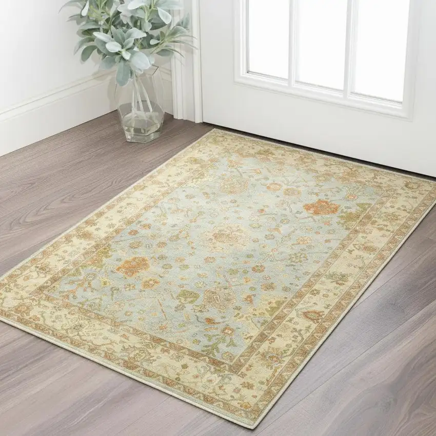 Blue And Sand Wool Oriental Hand Knotted Area Rug Photo 2