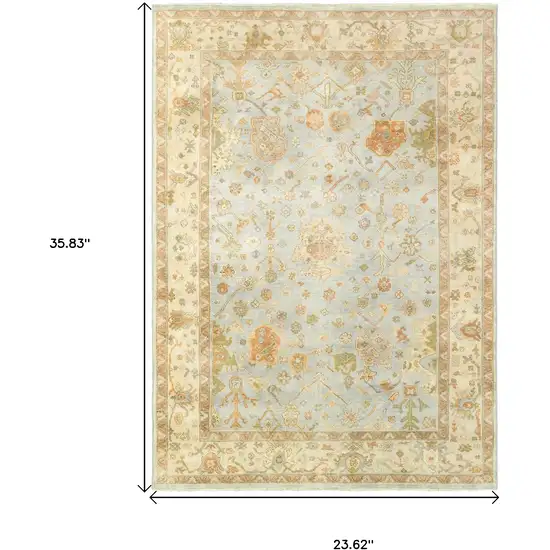 Blue And Sand Wool Oriental Hand Knotted Area Rug Photo 7