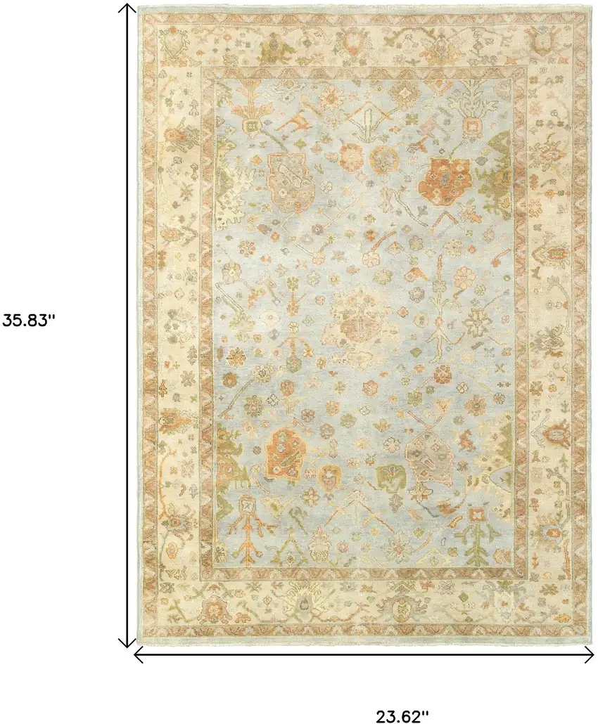 Blue And Sand Wool Oriental Hand Knotted Area Rug Photo 7