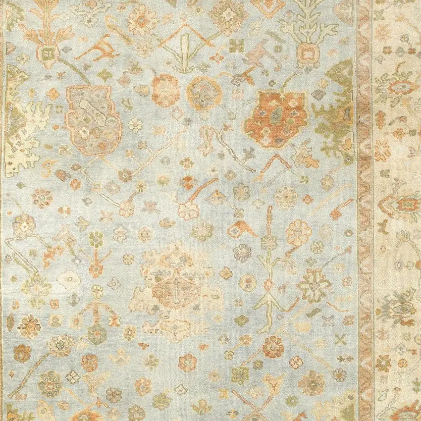 Blue And Sand Wool Oriental Hand Knotted Area Rug Photo 5