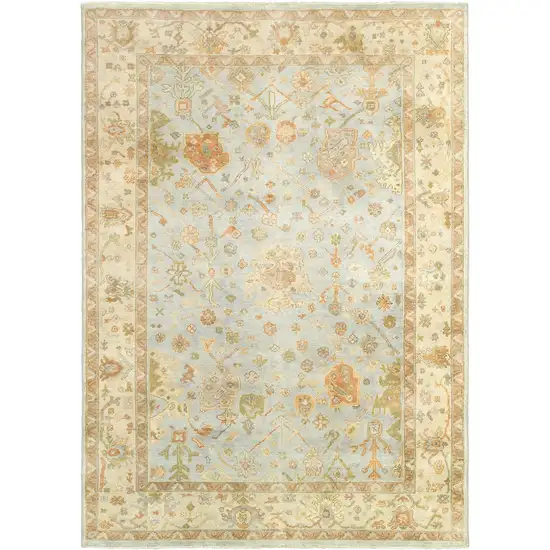 Blue And Sand Wool Oriental Hand Knotted Area Rug Photo 3