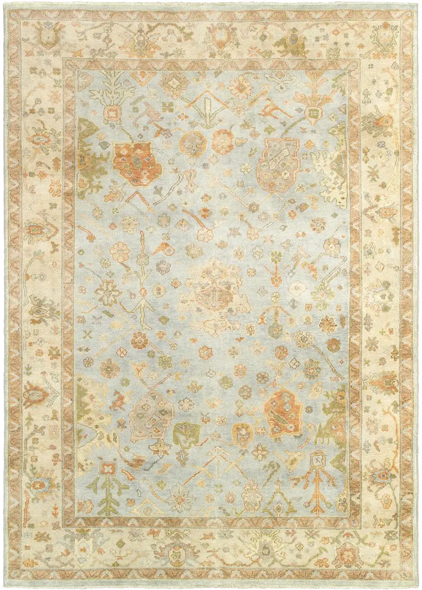 Blue And Sand Wool Oriental Hand Knotted Area Rug Photo 3