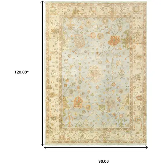 Blue And Sand Wool Oriental Hand Knotted Area Rug Photo 6
