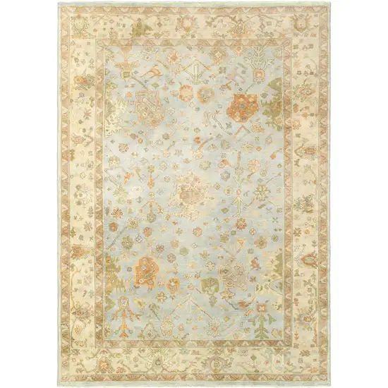Blue And Sand Wool Oriental Hand Knotted Area Rug Photo 3