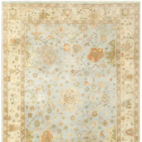 Blue And Sand Wool Oriental Hand Knotted Area Rug Photo 2