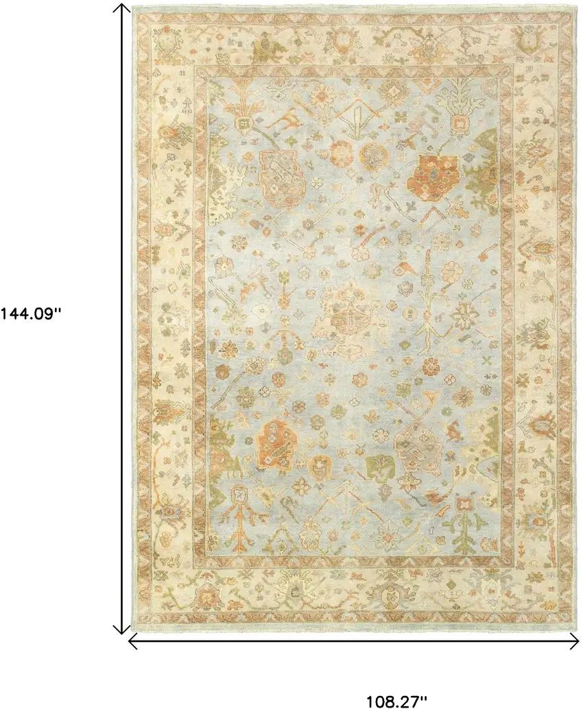 Blue And Sand Wool Oriental Hand Knotted Area Rug Photo 6