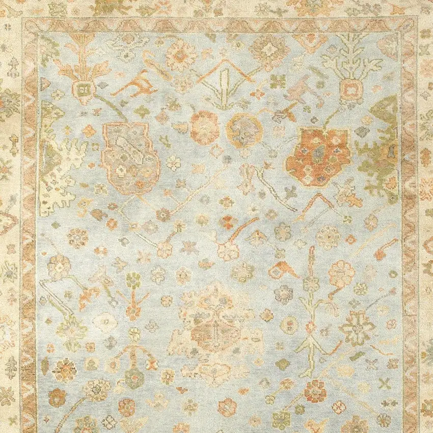 Blue And Sand Wool Oriental Hand Knotted Area Rug Photo 4