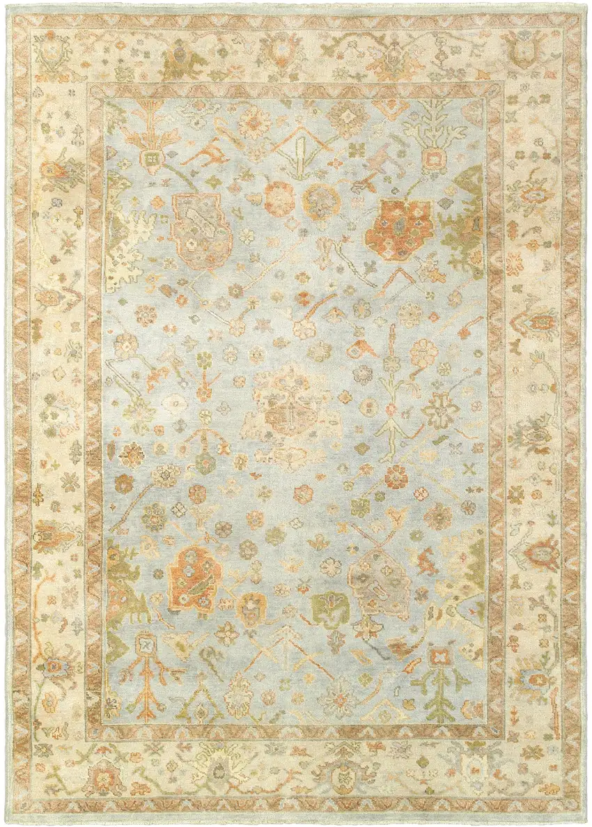 Blue And Sand Wool Oriental Hand Knotted Area Rug Photo 2