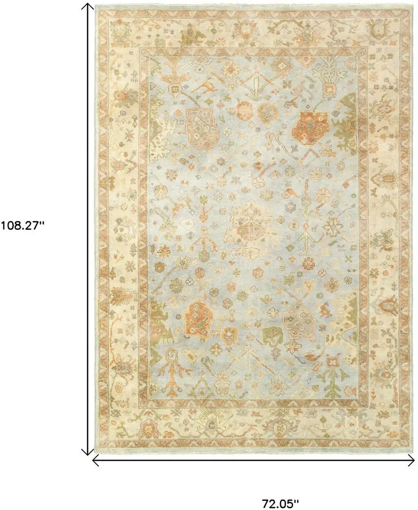 Blue And Sand Wool Oriental Hand Knotted Area Rug Photo 3