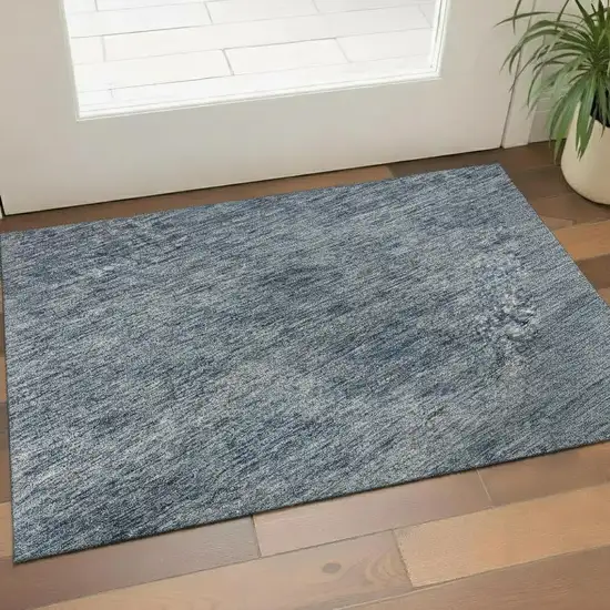 Blue And Silver Abstract Washable Area Rug With UV Protection Photo 2