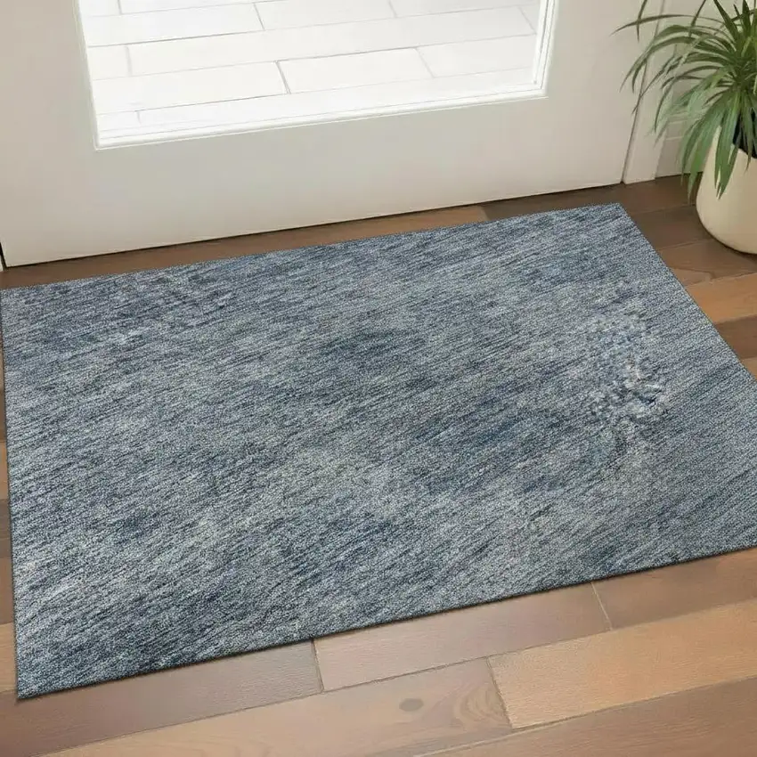 Blue And Silver Abstract Washable Area Rug With UV Protection Photo 2