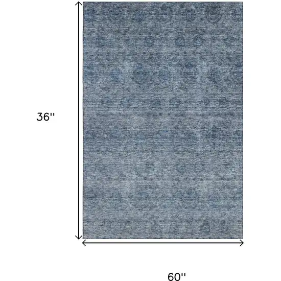 Blue And Silver Abstract Washable Area Rug With UV Protection Photo 3