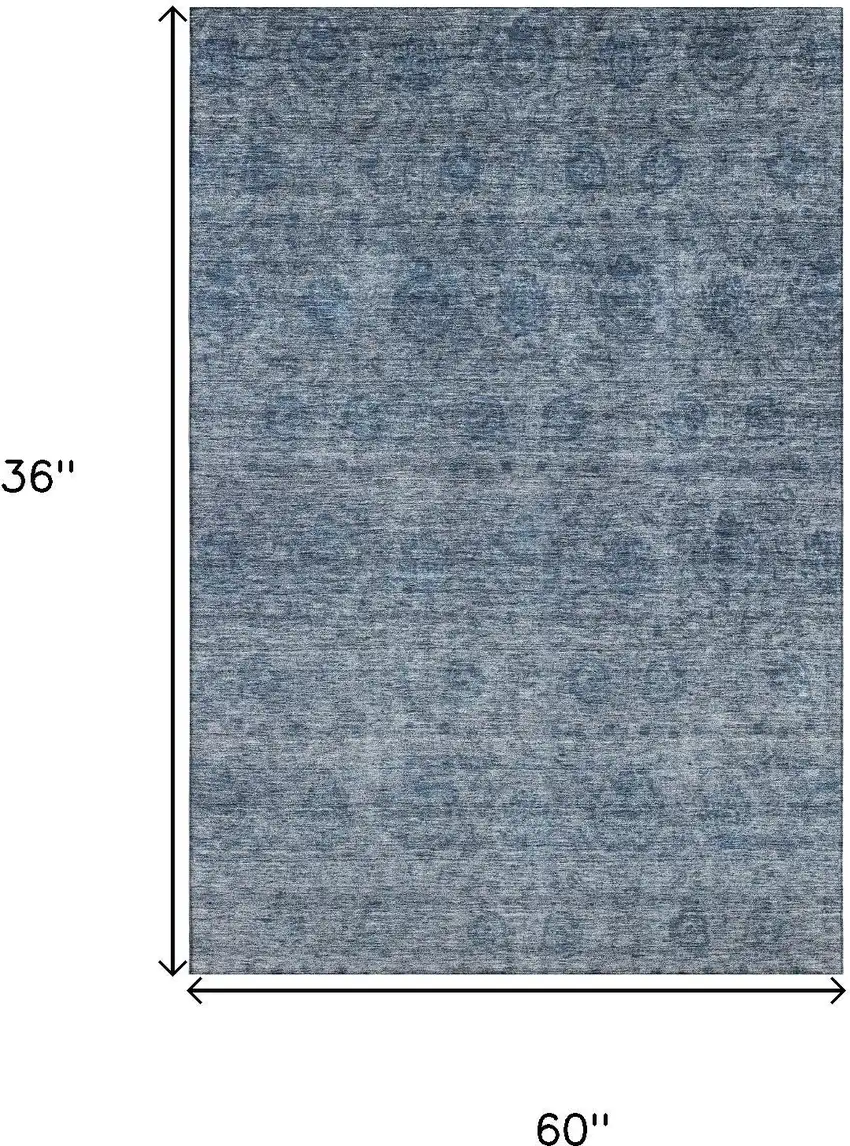 Blue And Silver Abstract Washable Area Rug With UV Protection Photo 3