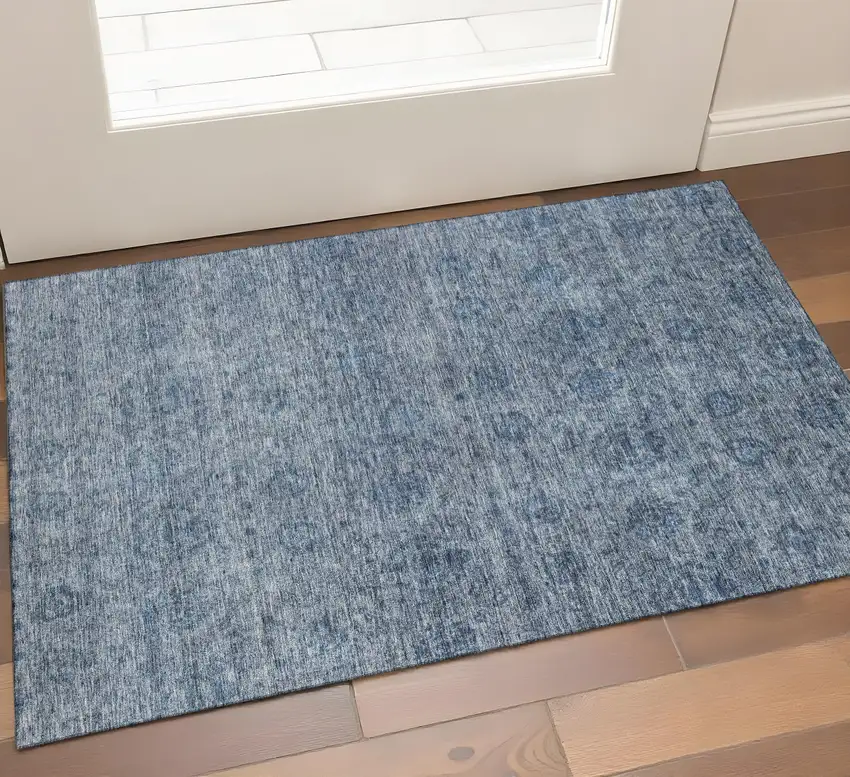 Blue And Silver Abstract Washable Area Rug With UV Protection Photo 1