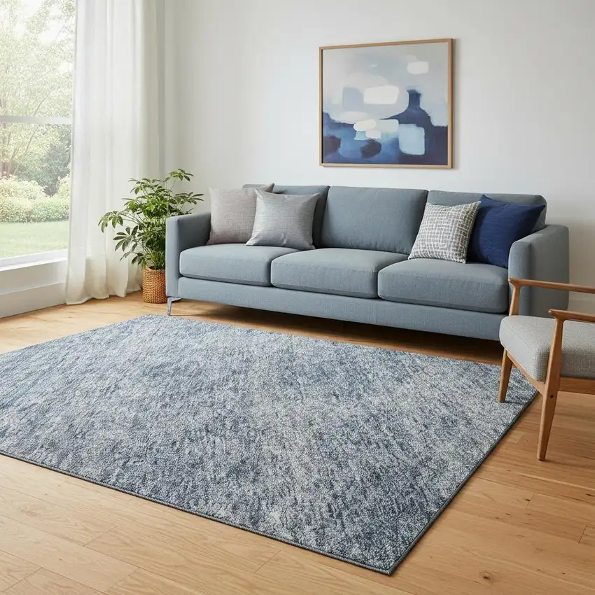 Blue And Silver Abstract Washable Area Rug With UV Protection Photo 2