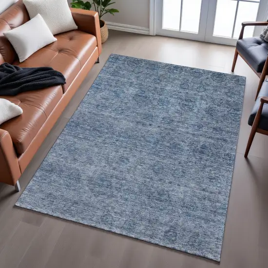 Blue And Silver Abstract Washable Area Rug With UV Protection Photo 4